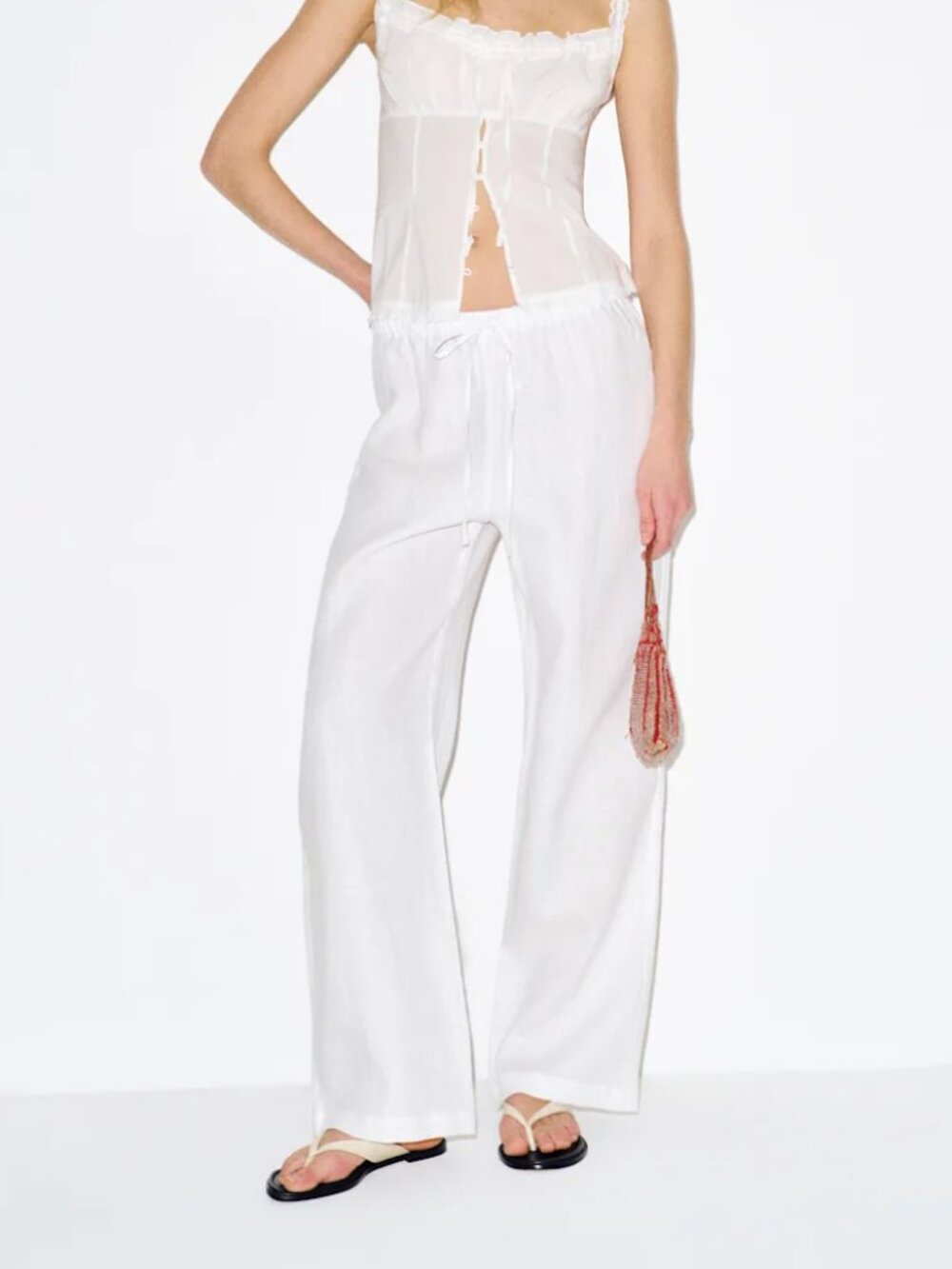 Reformation White Olina Linen Pant